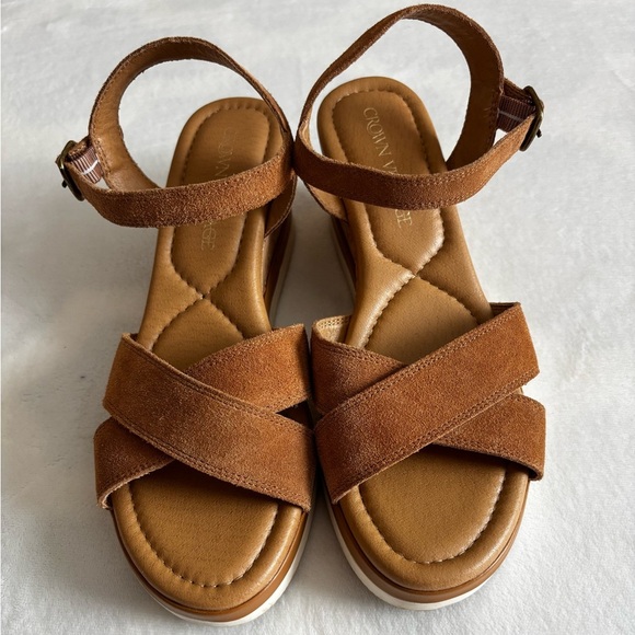 Crown Vintage Sandals Tan Brown Suede Cork Size 8.5 - Picture 2 of 6
